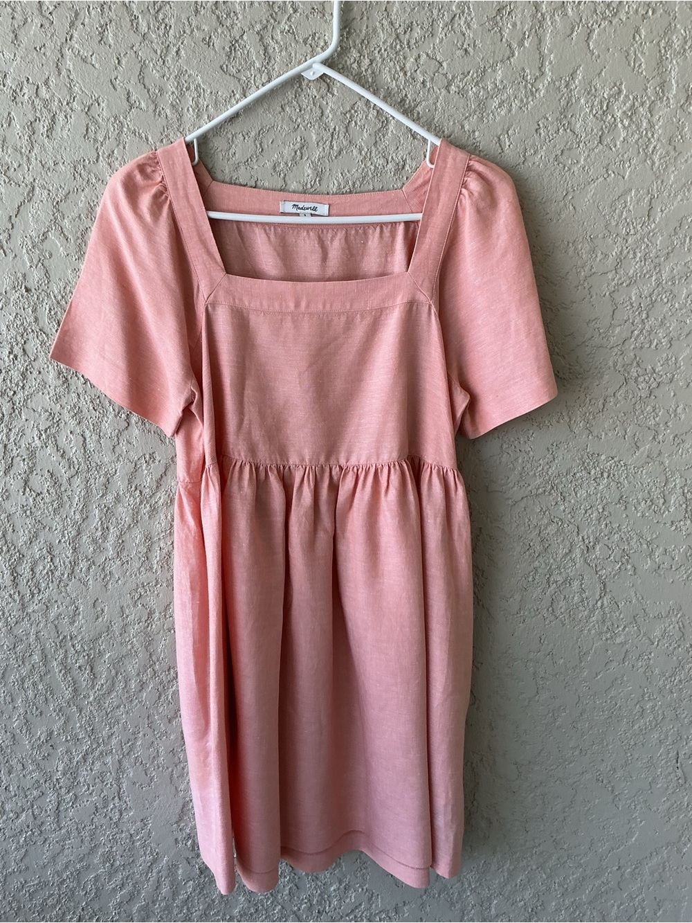 Madewell Peach Square-Neck Short Sleeve Dress